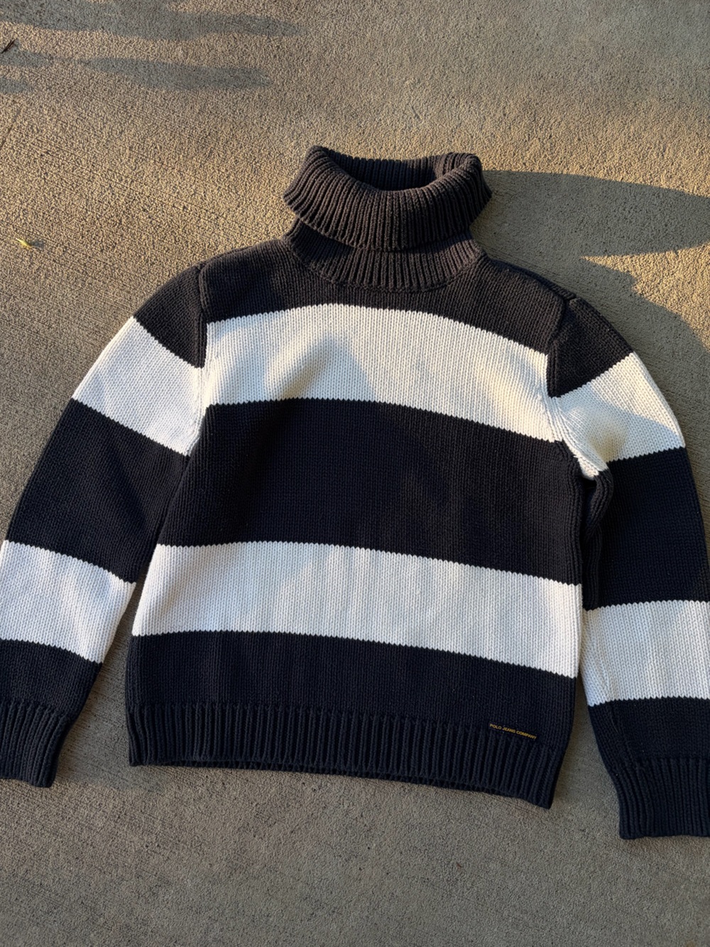 Polo Ralph Lauren nautical chunky knit navy white striped turtleneck sweater XL